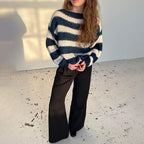 Loose Striped Pullover Versatile Long-sleeved Knitted Top